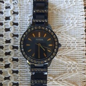 Black Fossil watch with rhinestones